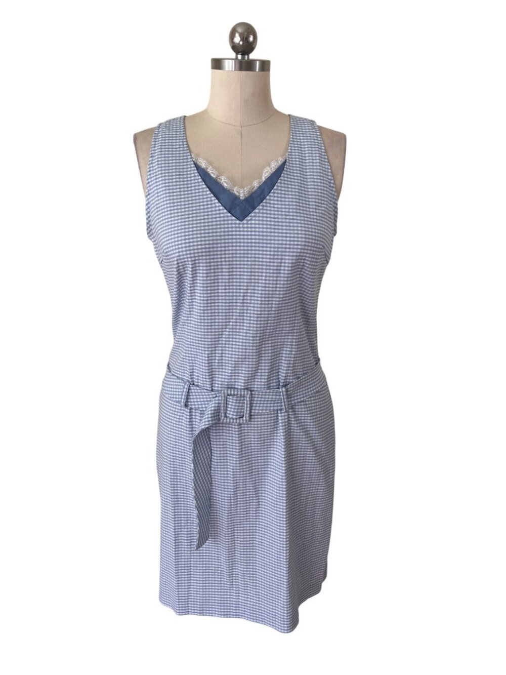 VTG Miss Simbolo 70s Blue Gingham French Girl Picnic Dress Womens 46 US Large